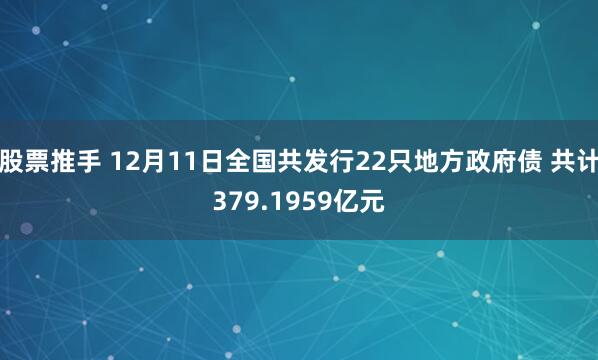 股票推手 12月11日全国共发行22只地方政府债 共计379.1959亿元